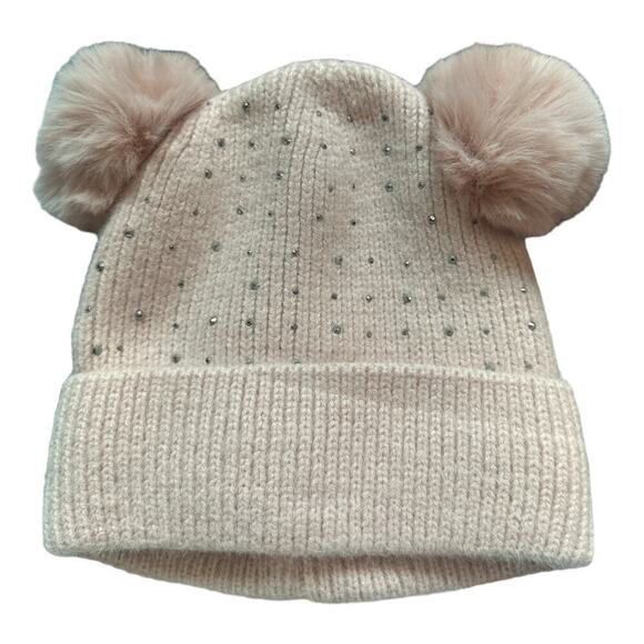 J&C Accessories - J&C Pink Knit Fleece Lined Studs Hat With Poms NWT